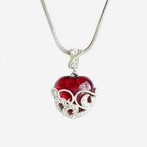 925 sterling silver red glass necklace